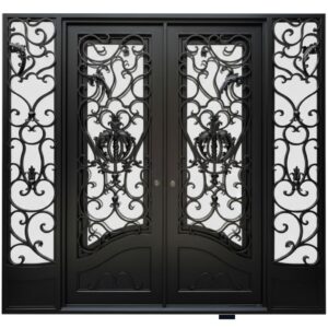 San Antonio-Ornamental iron door with sideligths black color