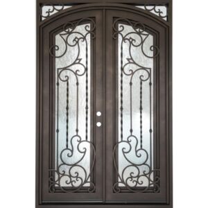 Wrought iron door for entrance bronze color and glass that opens