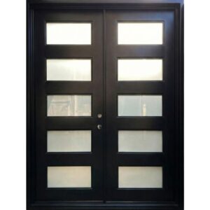 Argel-Double iron door modern black color with fixed glass