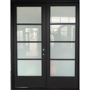 Libia-Modern double iron door with kickplate and fixed glass