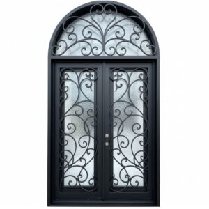 Double iron door with arched transom and beautiful mexican design