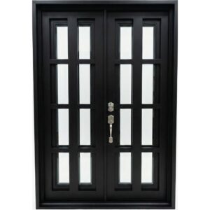 Black iron door double modern pattern with forsted glass and screens