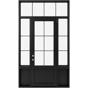 Palermo-Single french steel door with sideligths and transom black color